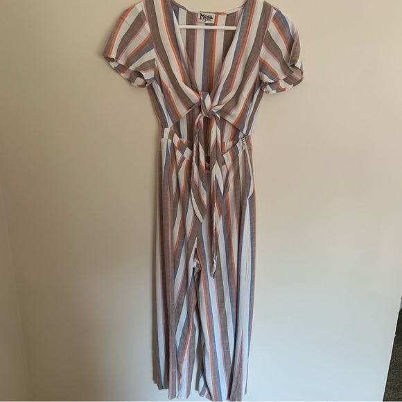Show Me Your Mumu Val Striped Wide Leg Tie Front Jumpsuit Size Small - Picture 4 of 12